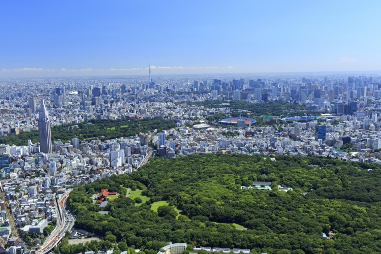 明治神宮上空。渋谷区は都心ながらも緑地が多い区