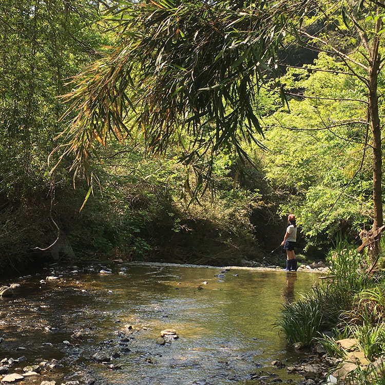 秋川渓谷で釣りを楽しむなど、休日は家族で出かけることも増えた