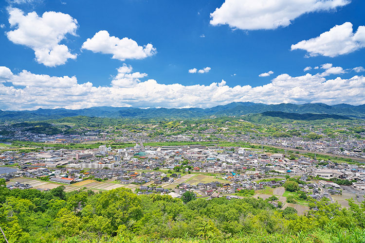 神南備山展望台からのぞむ津山市街地