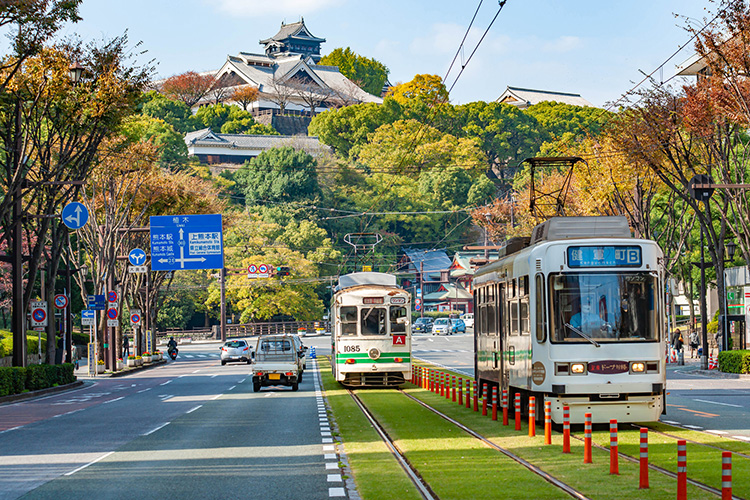 市内では路面電車が走っている