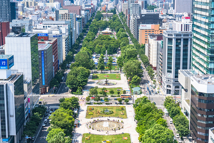 中心地に位置する大通公園の風景