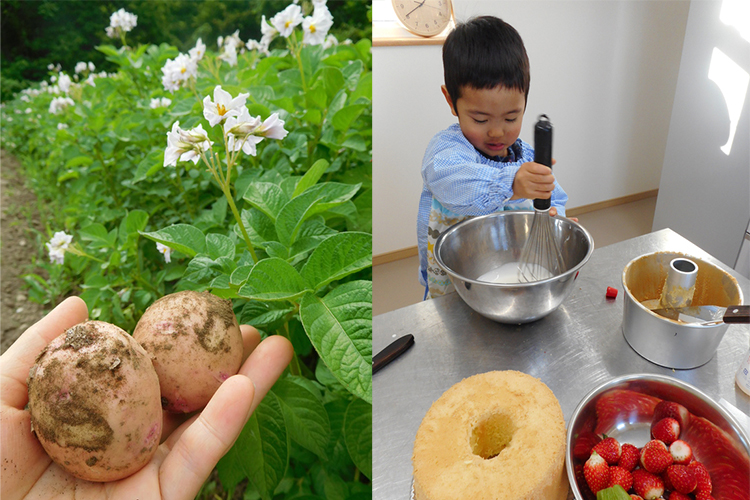 シフォンケーキづくりを楽しむ実徳くん。小さい頃から両親と一緒に手を動かし、自然に寄り添う暮らしを楽しんでいる